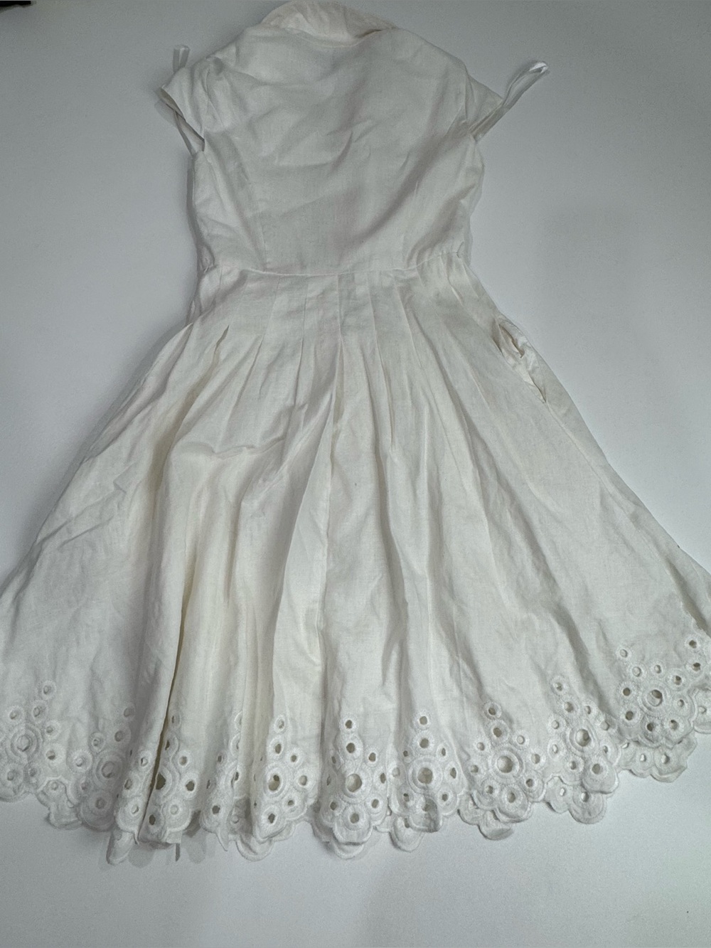 Jones New York White Linen Eyelet Shirt Dress Size 4 Button Front Midi - Picture 3 of 11
